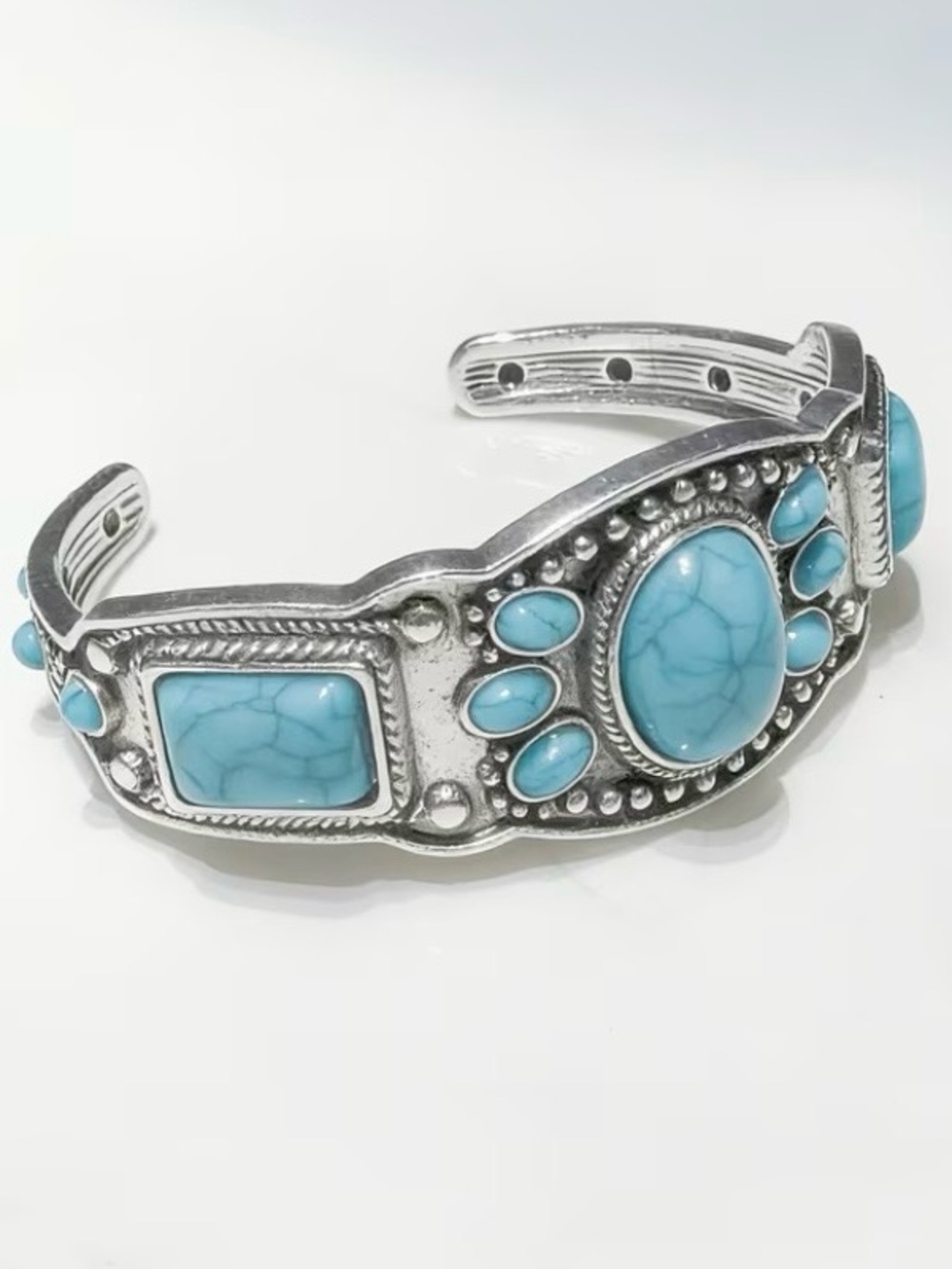 NEW! Turquoise Stone Silver-Tone Cuff Bracelet. Vintage Style Bracelet A0-6 - Picture 5 of 5